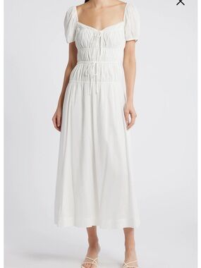 Reformation White Puff-Sleeve Midi Dress